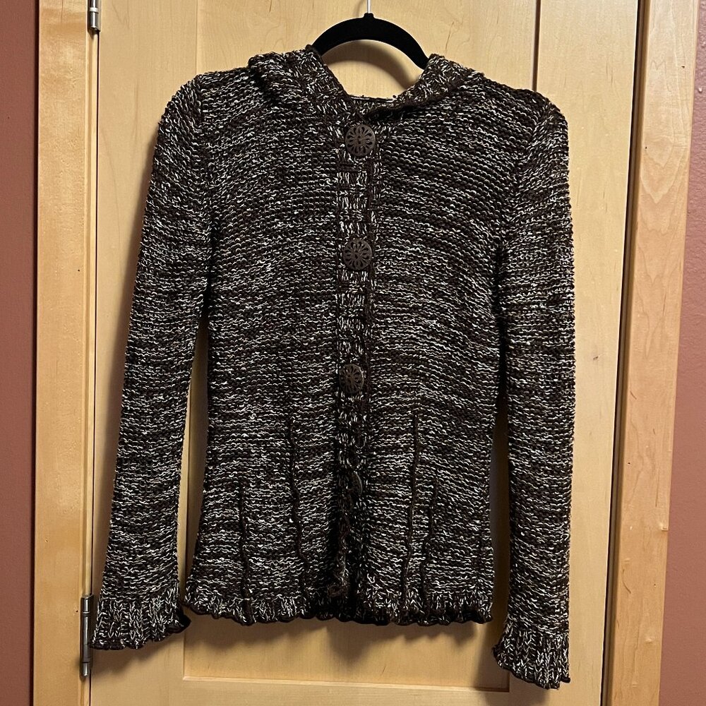 BCBGMaxAzria Brown Button-Up Sweater with Hood: Women’s Sz M
